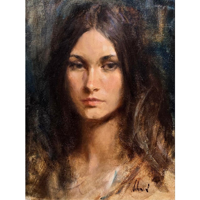 1960s Richard Alan Schmid - 1969 Portrait of a Brunette Model - Oil Painting For Sale - Image 5 of 10