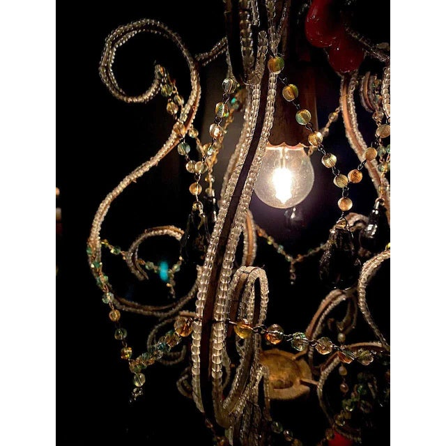 1950s Italian Hollywood Regency Pendant Light With Venetian Fruits & Beads For Sale - Image 9 of 13