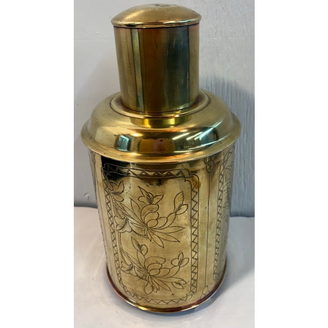 Vintage Etched Brass Asian Tea Caddy For Sale - Image 4 of 12