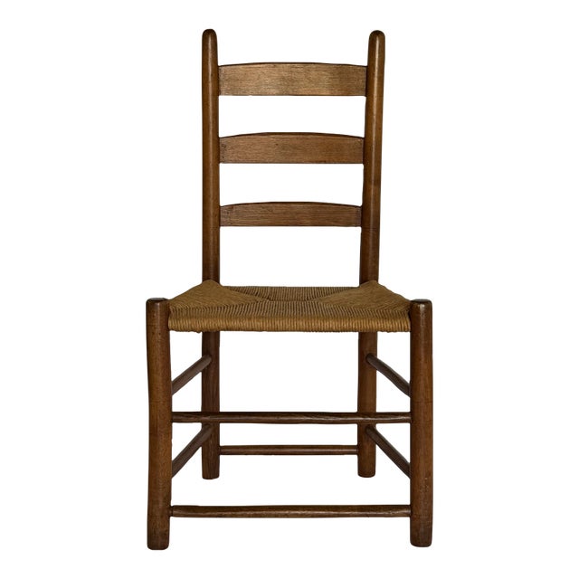 1900s Antique Ladder Back Chair With Woven Seat For Sale