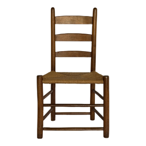1900s Antique Ladder Back Chair With Woven Seat