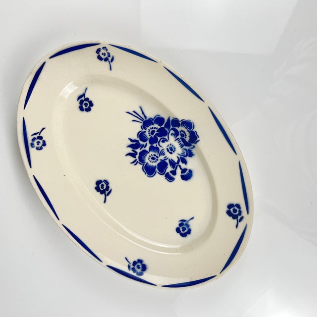 Blue Oval Dish with Blue Floral Pattern from Badonviller, 1920s For Sale - Image 8 of 8