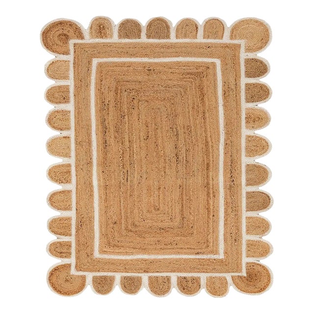 Scallop White Jute Scallop Hand Made Rug 9x14 Ft. For Sale