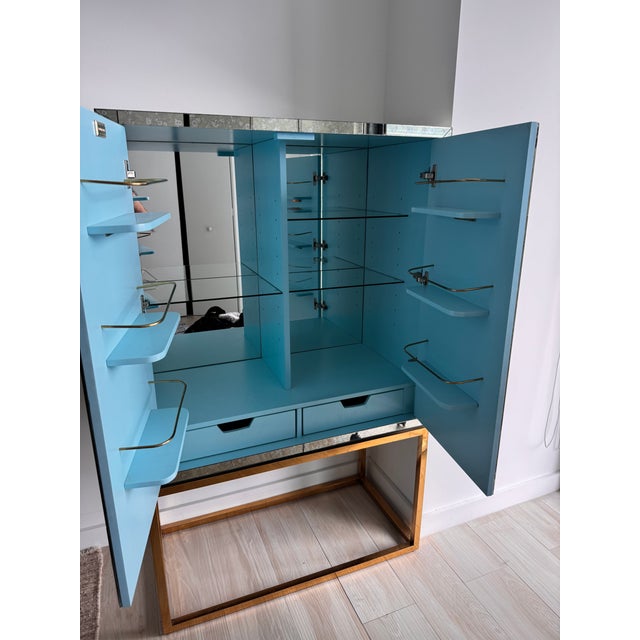 Jonathan Adler Delphine Bar Cabinet in Antiqued Mirror & Brass For Sale - Image 11 of 12