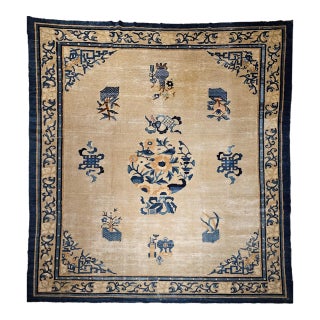 Antique Chinese Peking Rug, Hand-Knotted Wool, Fortune Symbols, 1800s, 10' x 12' For Sale