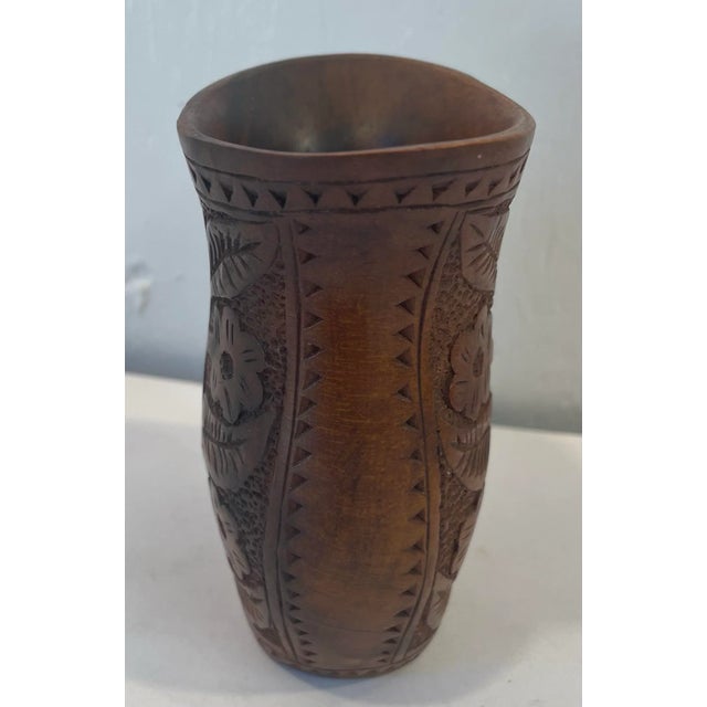 Wood Vintage Hand Carved Wooden Vase For Sale - Image 7 of 10