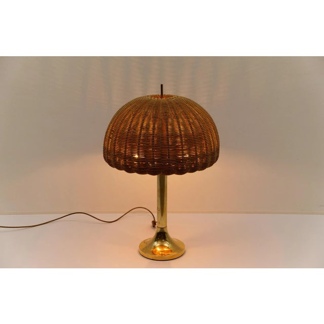 1960s Vintage Rarttan and Brass Table Lamp, Italy, 1960s For Sale - Image 5 of 17