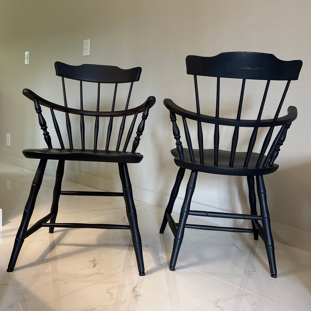 Wood 1930s Nichols & Stone Co Comb Back Arm Chairs (Two) For Sale - Image 7 of 10