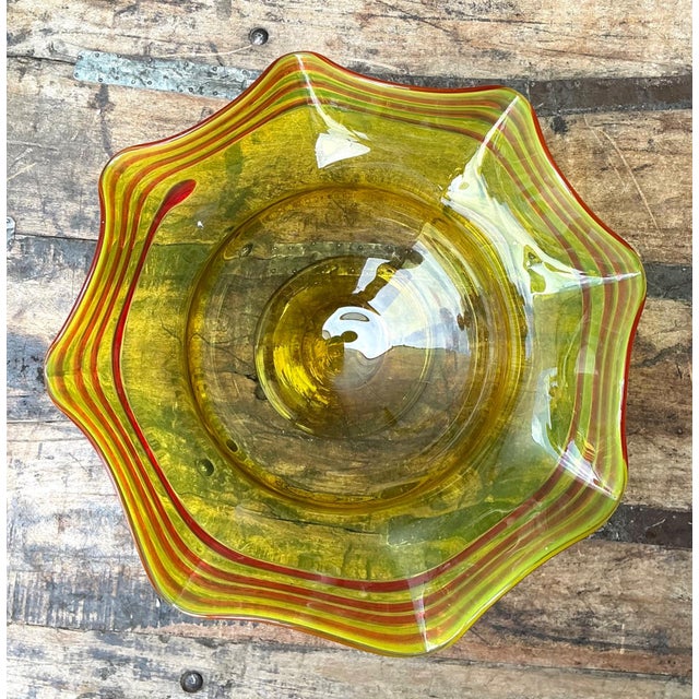 Late 20th Century Vintage Striped Murano-Style Glass Centerpiece Bowl For Sale - Image 5 of 18