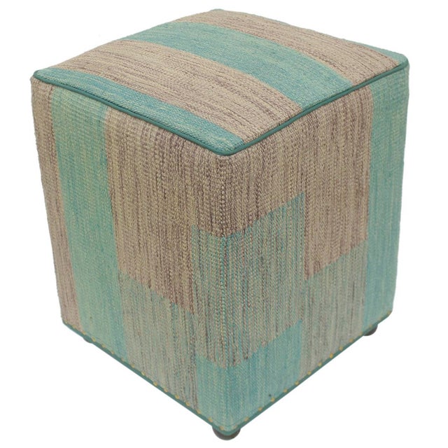Gray Abstract Handmade Kilim Upholstered Ottoman For Sale - Image 8 of 8