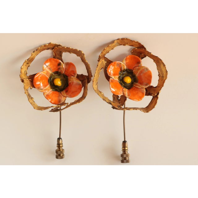 Metal Brutalist Poppy Flower Lamp Finials - a Pair For Sale - Image 7 of 7