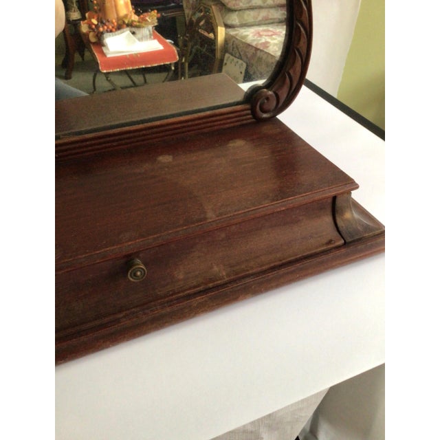 1940s Mahogany Tabletop Vanity Mirror with Drawer Beveled Mirror Edges