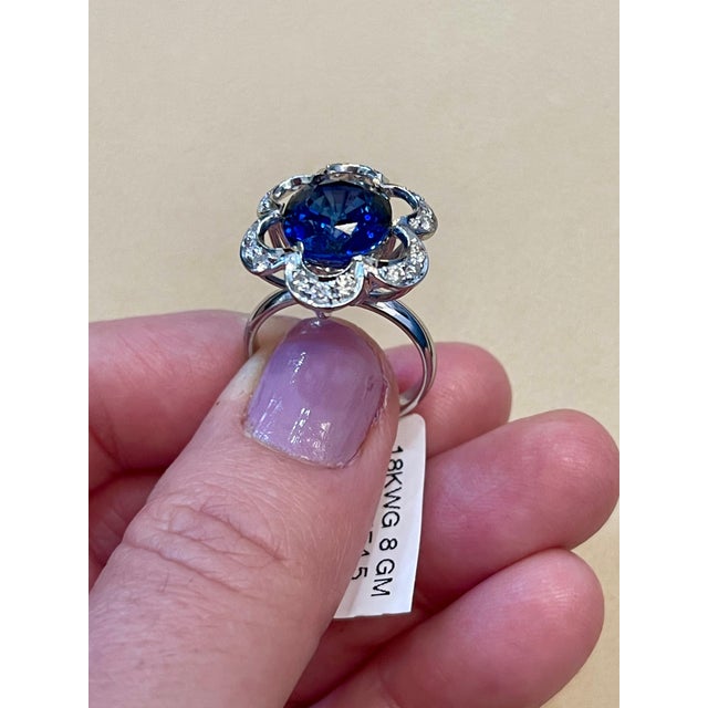 4.5 Carat Diffused Blue Sapphire and Diamond 18 Karat White Gold Cocktail Ring For Sale - Image 12 of 18