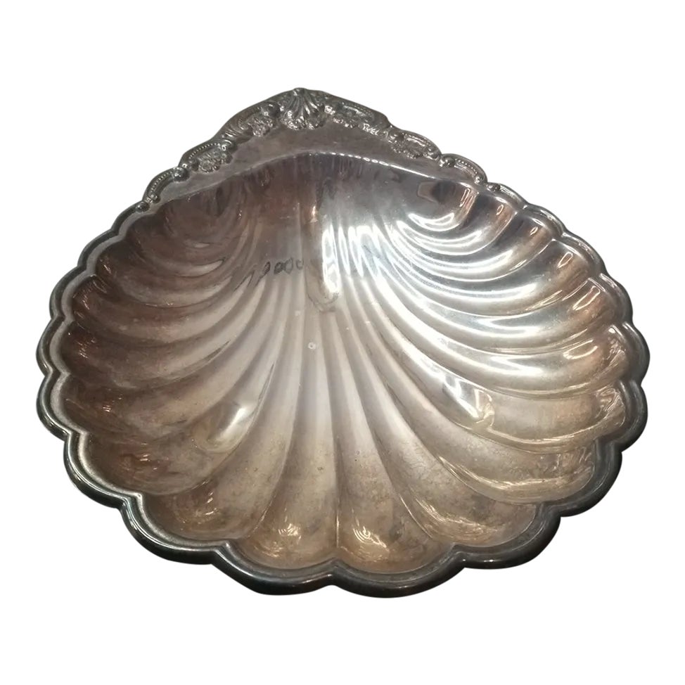 1950s Silver Plated Shell Shaped Footed Platter | Chairish