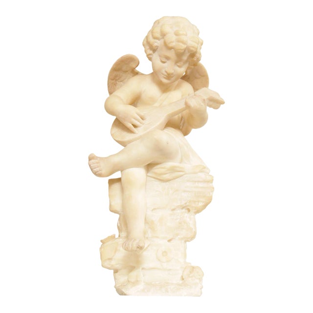 Antique Renaissance Revival Alabaster Carved Cherub Statue For Sale