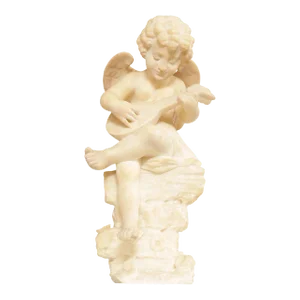 Antique Renaissance Revival Alabaster Carved Cherub Statue