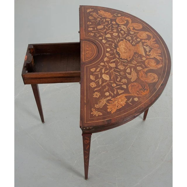 Late 18th Century Dutch Marquetry Demilune Game Table For Sale - Image 10 of 13
