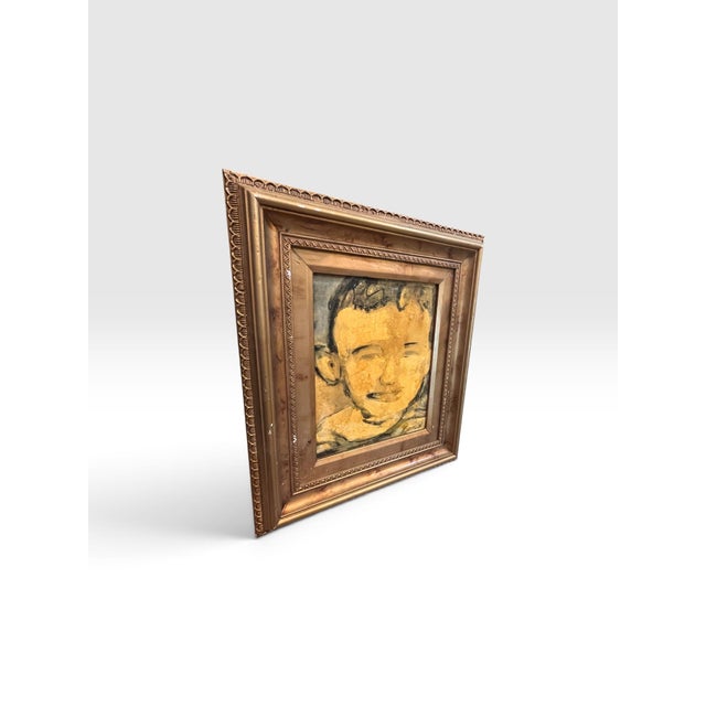 Figurative A. Avner Original Expressionist Portrait Painting in Antique-Style Giltwood Frame, Estate Provenance For Sale - Image 3 of 6