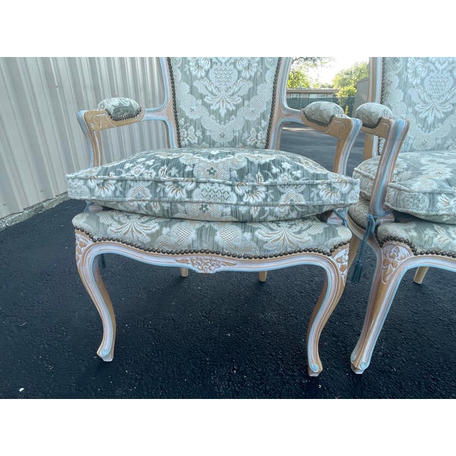 Ivory Pair of Vintage French-Style Bergère Armchairs For Sale - Image 8 of 11