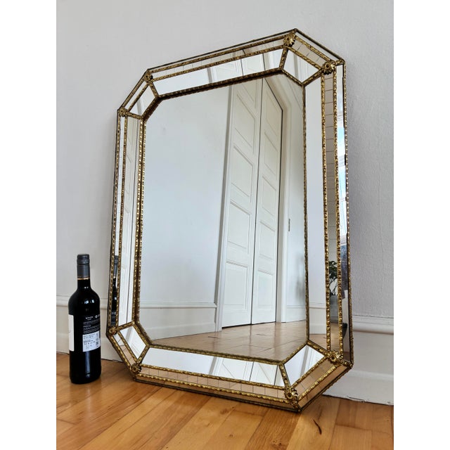 Vintage Spanish Venetian-Style Wall Mirror, Octagonal Brass, 1980s Hollywood Regency For Sale - Image 4 of 9