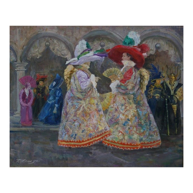 Venice Carnival Oil Painting, Ukrainian Artist, Socialist Realism 85-105 For Sale