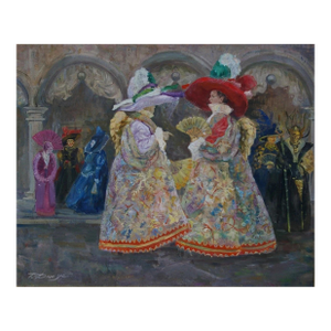 Venice Carnival Oil Painting, Ukrainian Artist, Socialist Realism 85-105