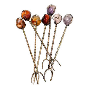 Vintage Mexican Silver, Mixed Metal & Semi Precious Stone Appetizer Forks, Cocktail Snack and Hors d'Ooeuvres Picks - Set of 7