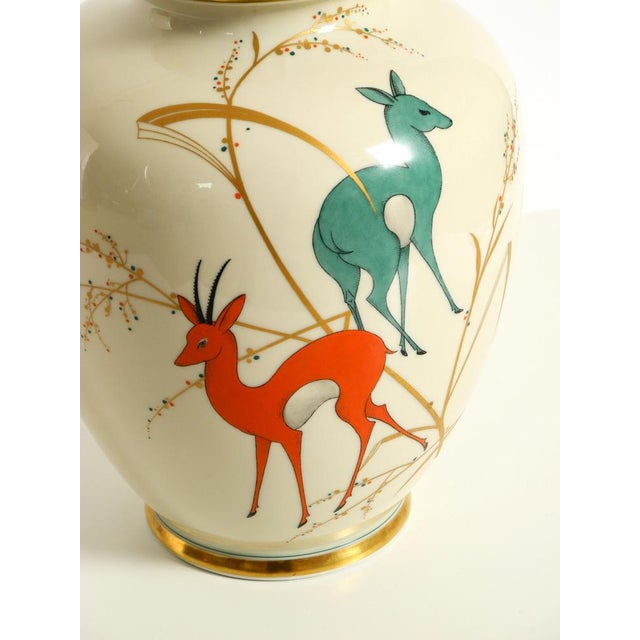 Light Blue Porcelain Vase with Hand-Painted Wildlife Motifs from PMR Bavaria Jaeger & Co., 1940s For Sale - Image 15 of 18