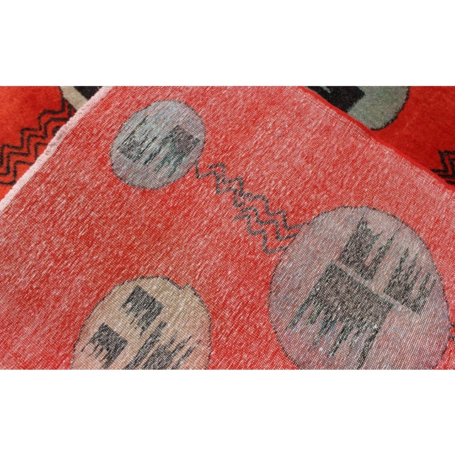 Art Deco Design Vintage Turkish Rug With Circular Motifs in Orange Red Colors For Sale - Image 12 of 13