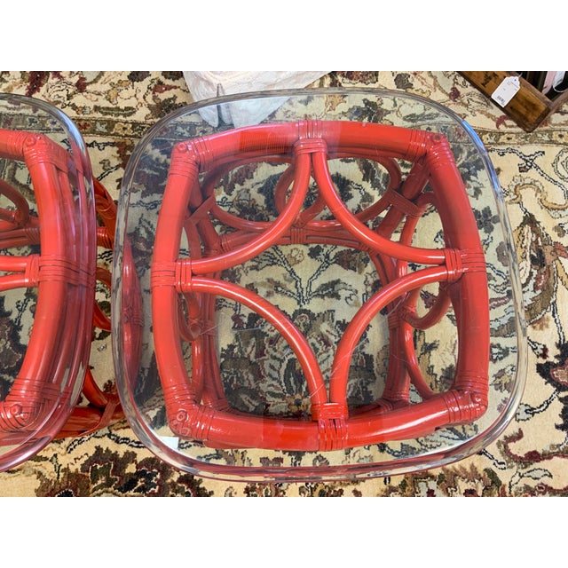 Mid 20th Century Rattan Side Tables With Glass Top For Sale - Image 4 of 10