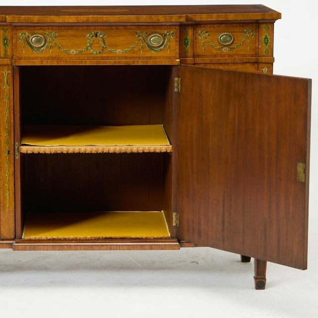19th Century Edwardian Calamander Tulipwood Inlaid & Painted Satinwood Sideboard For Sale - Image 12 of 13