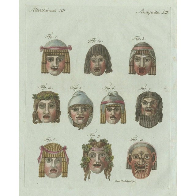 Friedrich Justin Bertuch, Ancient Greek and Roman Theatre Masks, 1802, Engraving For Sale - Image 3 of 9
