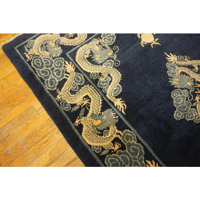 1900 - 1909 1900s Blue Navy Dragon Antique Chinese Peking Carpet 4'8" X 5'10" Knotted Wool Rug For Sale - Image 5 of 15
