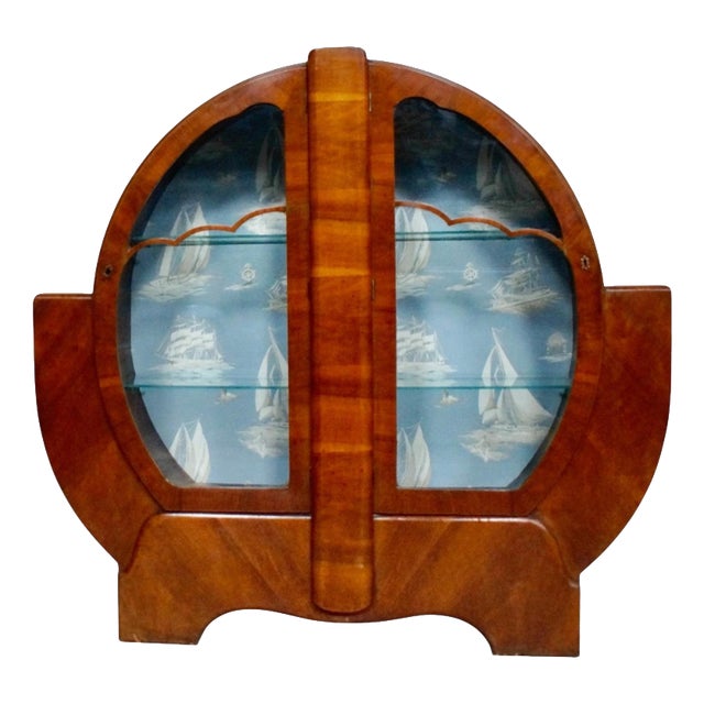 Art Deco Walnut Circular Display Cabinet Vitrine, 1920 For Sale