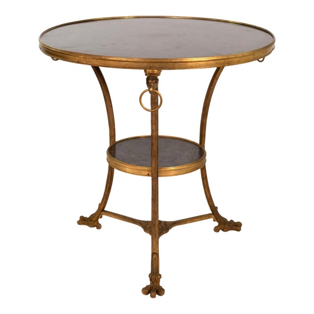 French Gilt-Bronze and Black Fossil Marble Two-Tier Gueridon, Circa 1880 For Sale