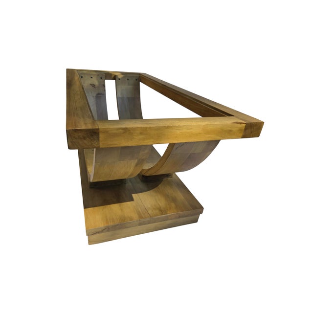 A glass top U-Shape Brown Saltman is very rare. Made with stacked wood that bends to build a half circle and solid frame....