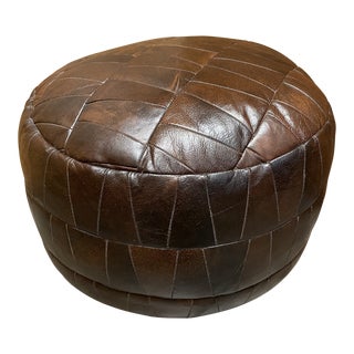 1970's Chocolate Brown Patchwork Leather Ottoman by De Sede For Sale