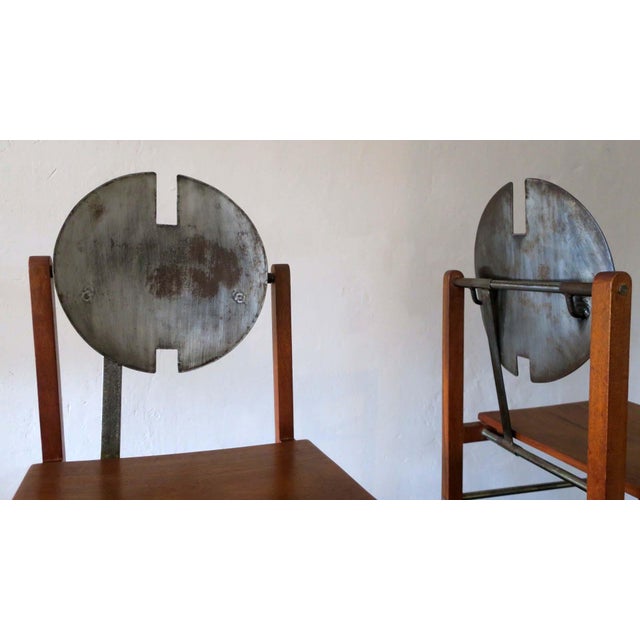 Mid-Century Brutalist Teak and Patinated Steel Dining Table & Chairs, Set of 7 For Sale - Image 6 of 18