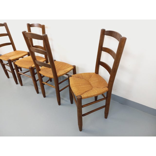 Vintage Brutalist Chairs in Wood and Straw, 1960s, Set of 4 For Sale - Image 11 of 18