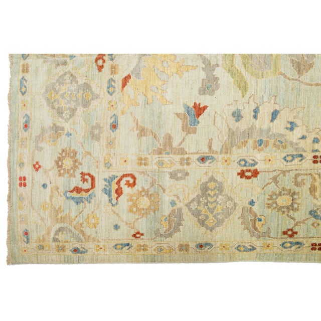 Textile Modern Oversize Sultanabad Wool Rug Handmade Light Blue and Beige Field For Sale - Image 7 of 9