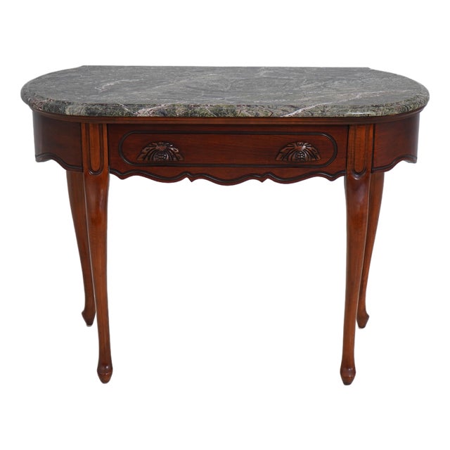 Vintage Victorian Style Mahogany Marble Top 1 Drawer Console Table For Sale