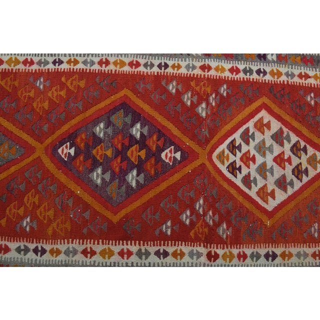 1970s 1970s Vintage Turkish Handmade Wool Cotton Red Runner Rug For Sale - Image 5 of 11