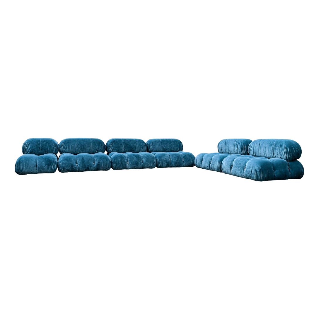 Camaleonda Modular Sofa in Blue Linen Velvet by Mario Bellini for