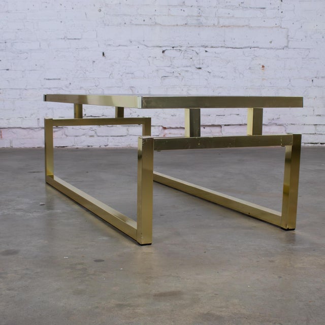 Late 20th Century Modern Coffee Table Brass Toned Anodized Aluminum Frame With a Glass Inset Top For Sale - Image 9 of 18
