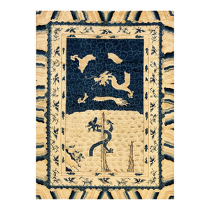Impressive Beige Background Color With Traditional Dragon Style Antique Chinese Rug