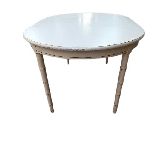 1980s Hollywood Regency Faux Bamboo Dining Table With One Extra Leaf Yellow White Top For Sale In Naples, FL - Image 6 of 8