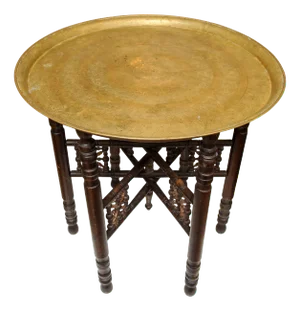 Middle Eastern Folding Tea Table with Removable Brass Circular Tray in the style of Liberty of London, 1890s, Set of 2