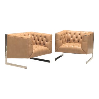 Vintage Chrome Cantilevered Leg Lounge Chairs - a Pair For Sale