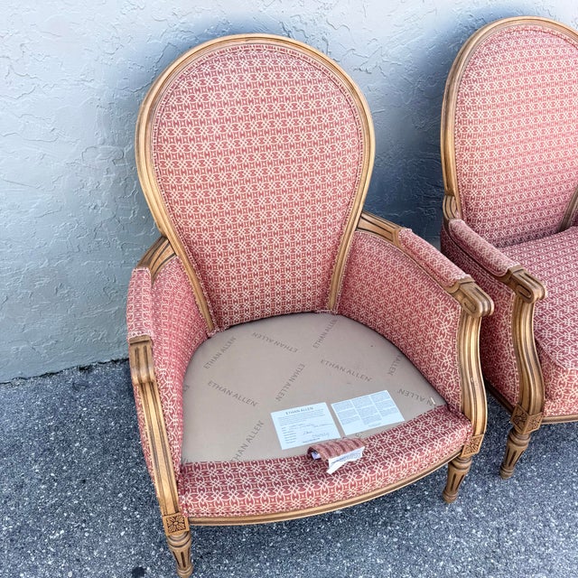 Red Vintage French Provincial Lounge Chairs by Ethan Allen - A Pair For Sale - Image 8 of 11