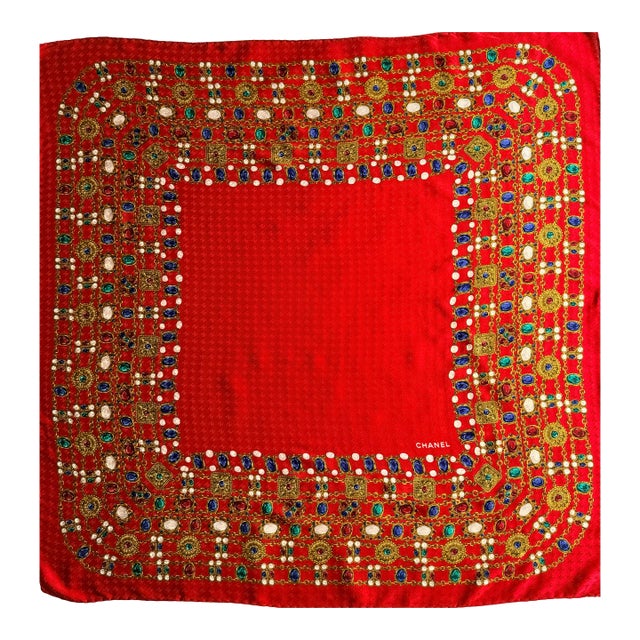 Chanel Jewelry Gripoix Silk Scarf 1980 For Sale